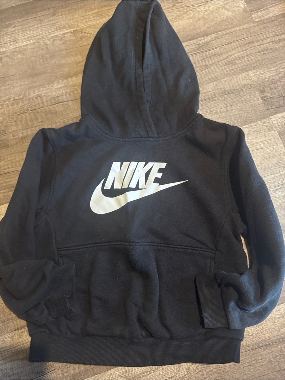 Nike Black Hoodie with White Swoosh Logo - Kids